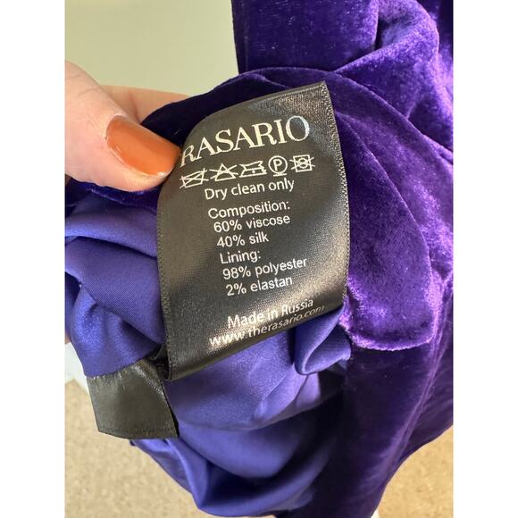 Rasario NWT Silk Velvet Draped Corset Midi Dress in Violet Size FR 38/US 4 - Picture 7 of 10